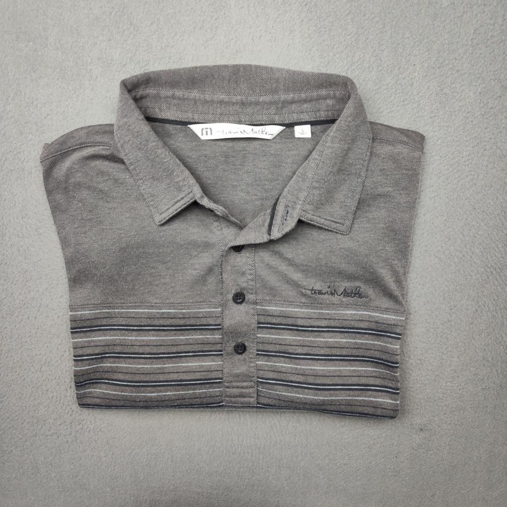 Travis Mathew Polo Shirt Mens Large Gray Striped Golf Performance Pima Cotton